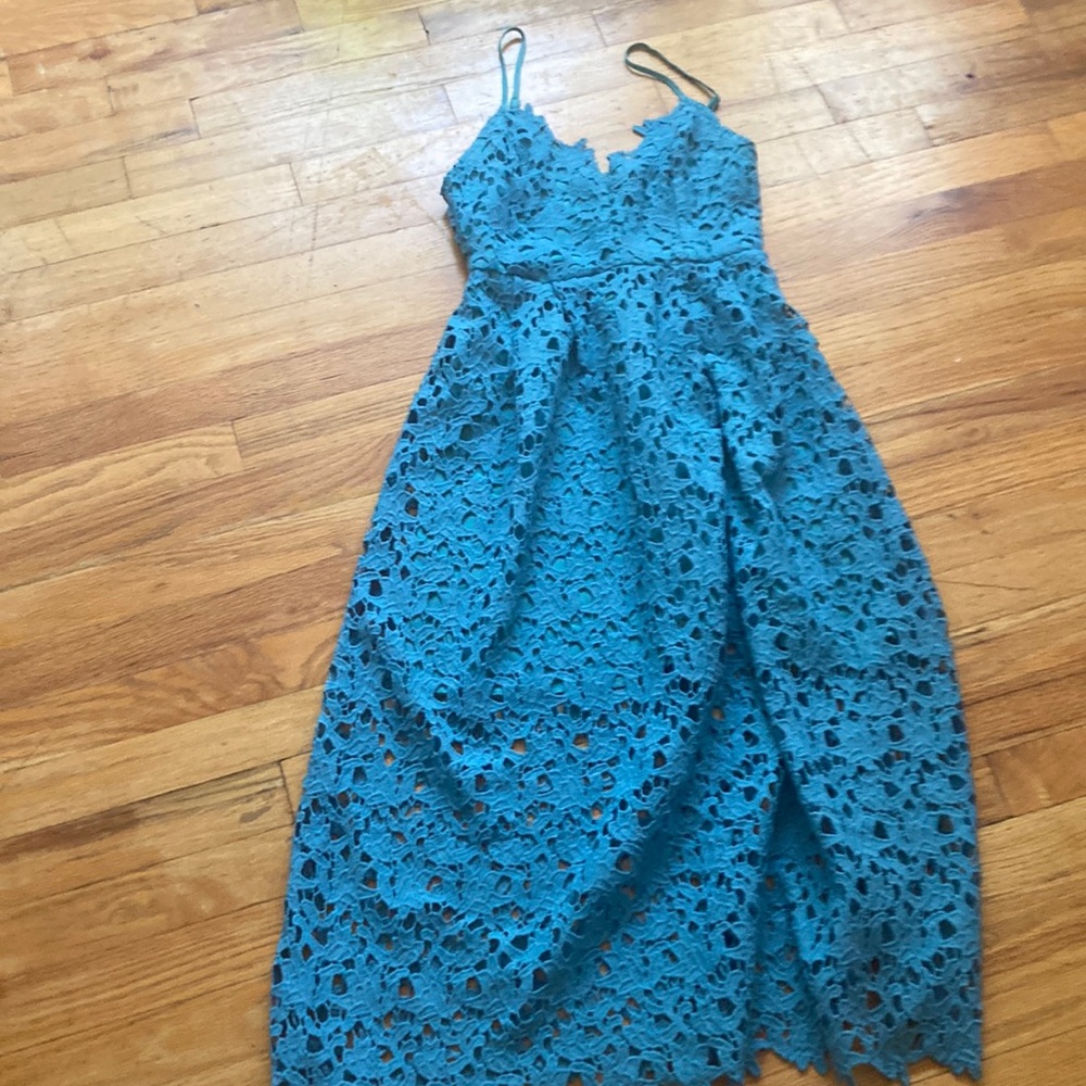 Astr Blue Lace Midi Dress